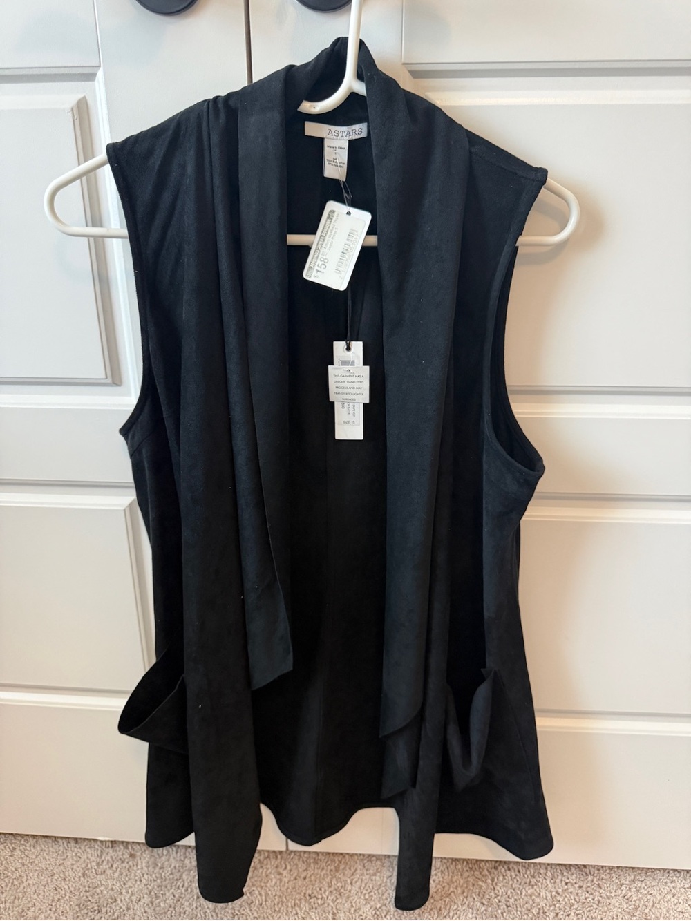 Astars Black Sleeveless Draped Suede-Look Vest